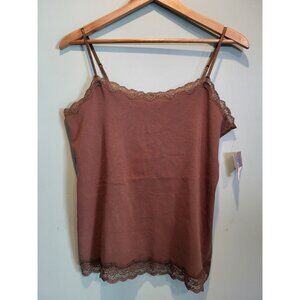 New Brown Y2K Style Lace Trim Cami Tank Top Sz L Relativity